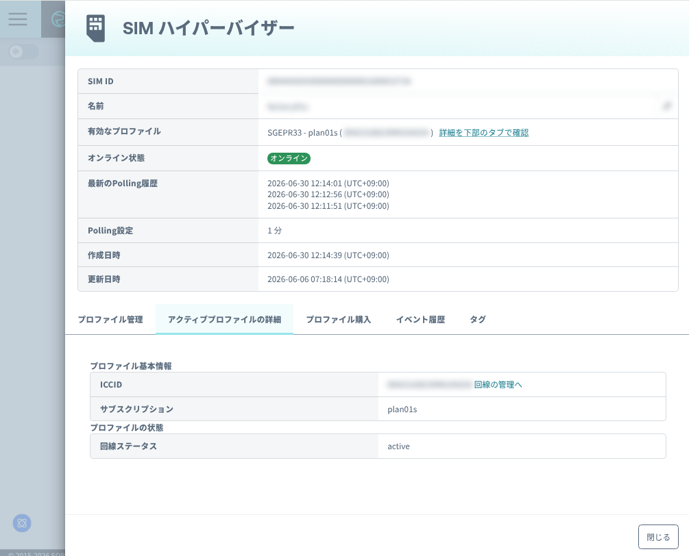 アクティブプロファイルの詳細