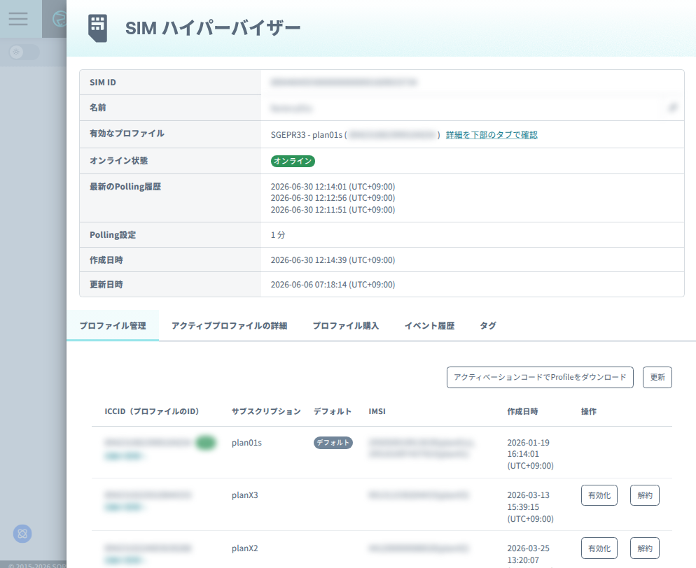 SIM ハイパーバイザー画面