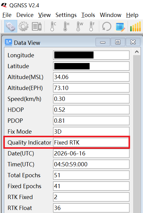 QGNSS の Data View 画面